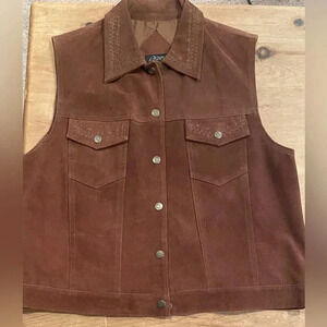 Womens VTG Agapo Embroidered Leather Vest Boho Western Cowgirl Rodeo L